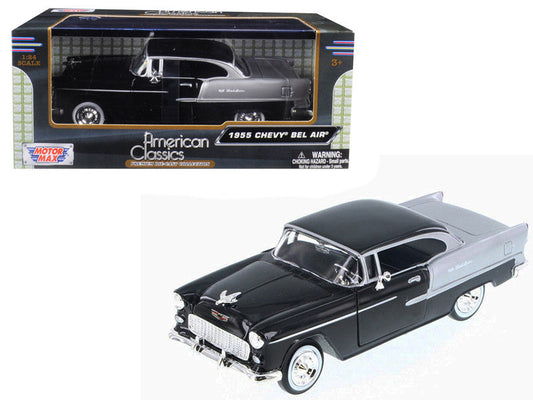 1955 Chevrolet Bel Air Black and Silver 1/24 Diecast Model Car by Motormax LuxuryLifeWay Online Store