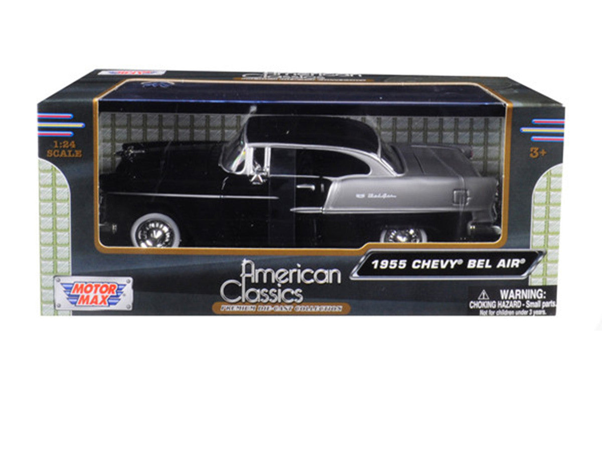 1955 Chevrolet Bel Air Black and Silver 1/24 Diecast Model Car by Motormax LuxuryLifeWay Online Store