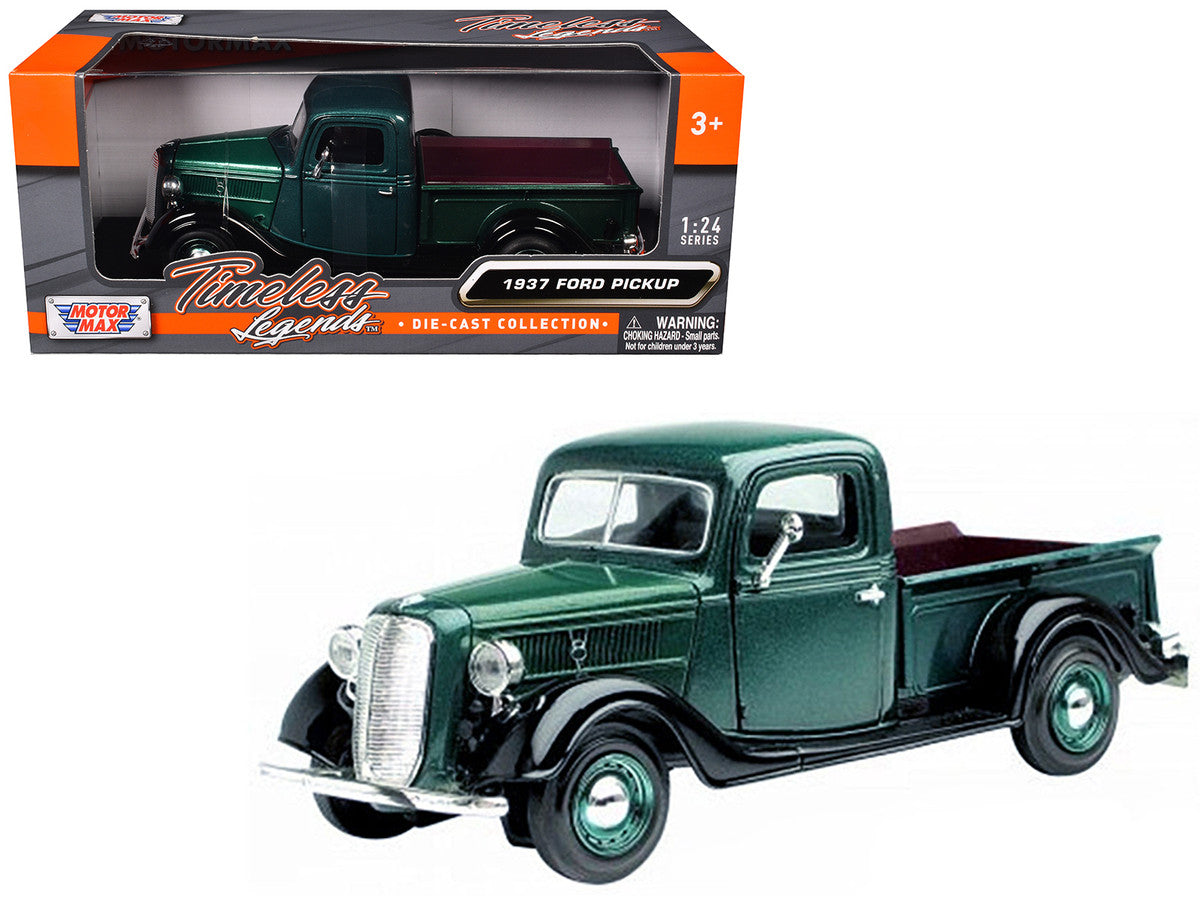 1937 Ford Pickup Truck Green and Black 1/24 Diecast Model Car by Motormax LuxuryLifeWay Online Store