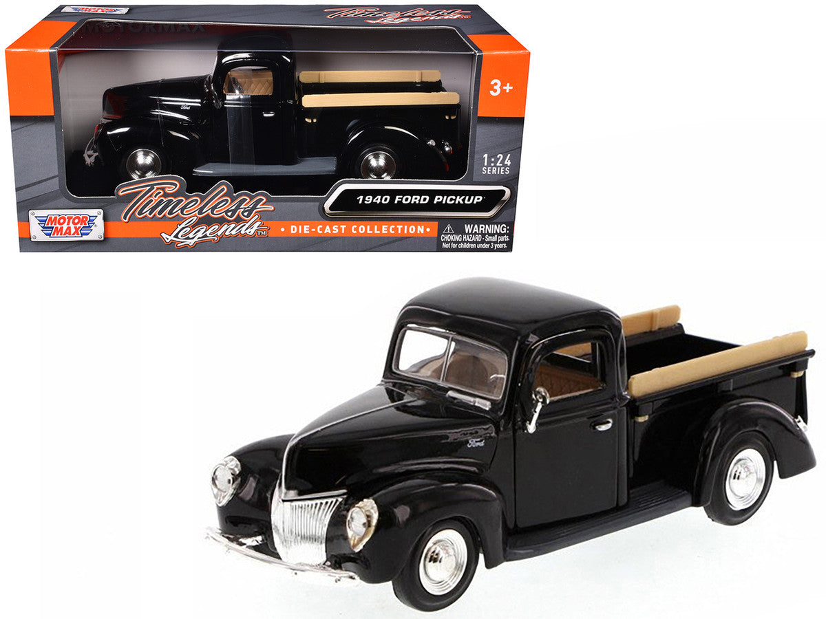 1940 Ford Pickup Truck Black 1/24 Diecast Model Car by Motormax LuxuryLifeWay Online Store