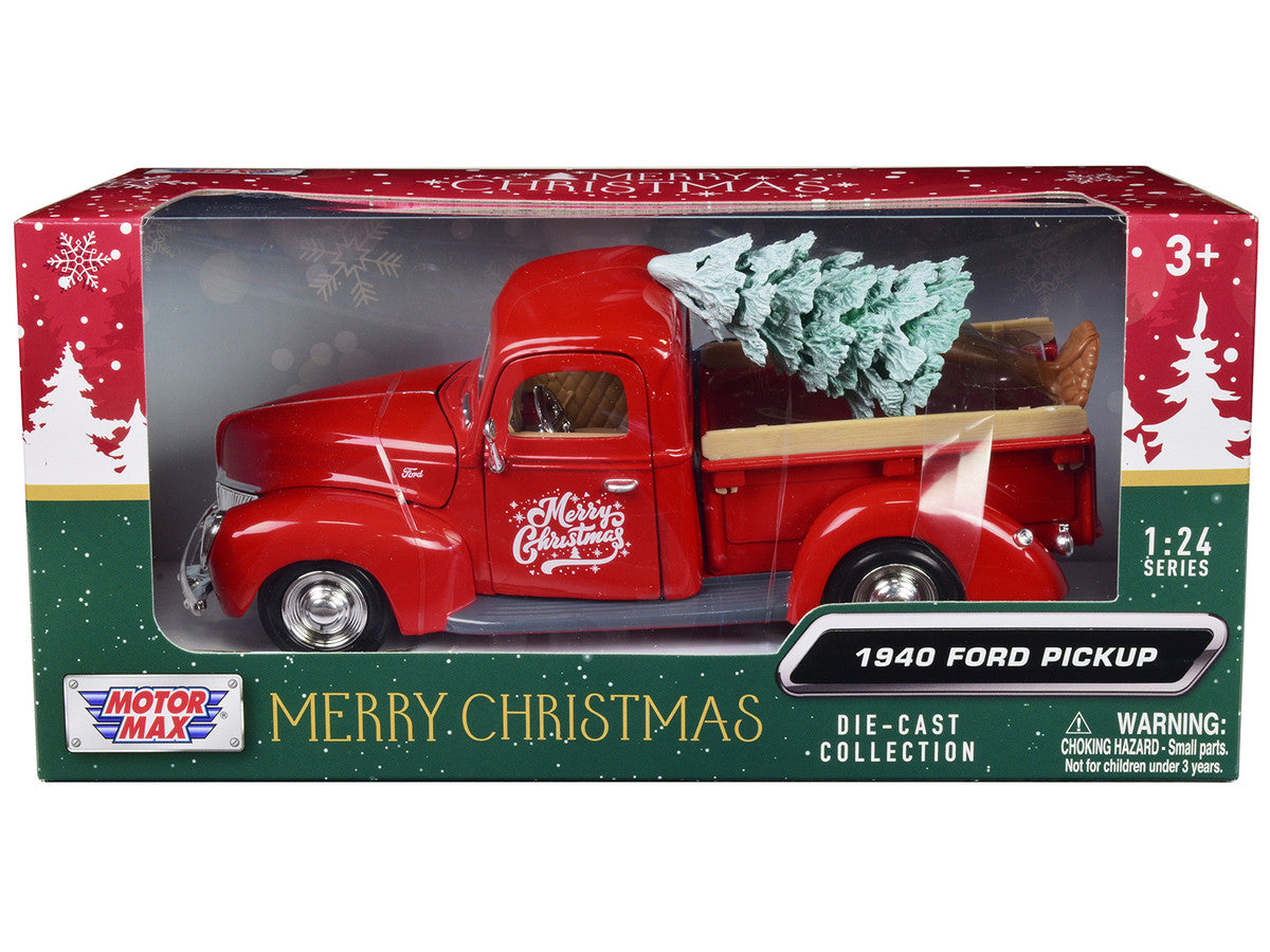 1940 Ford Pickup Truck Red "Merry Christmas" with Tree Accessory 1/24 Diecast Model Car by Motormax LuxuryLifeWay Online Store