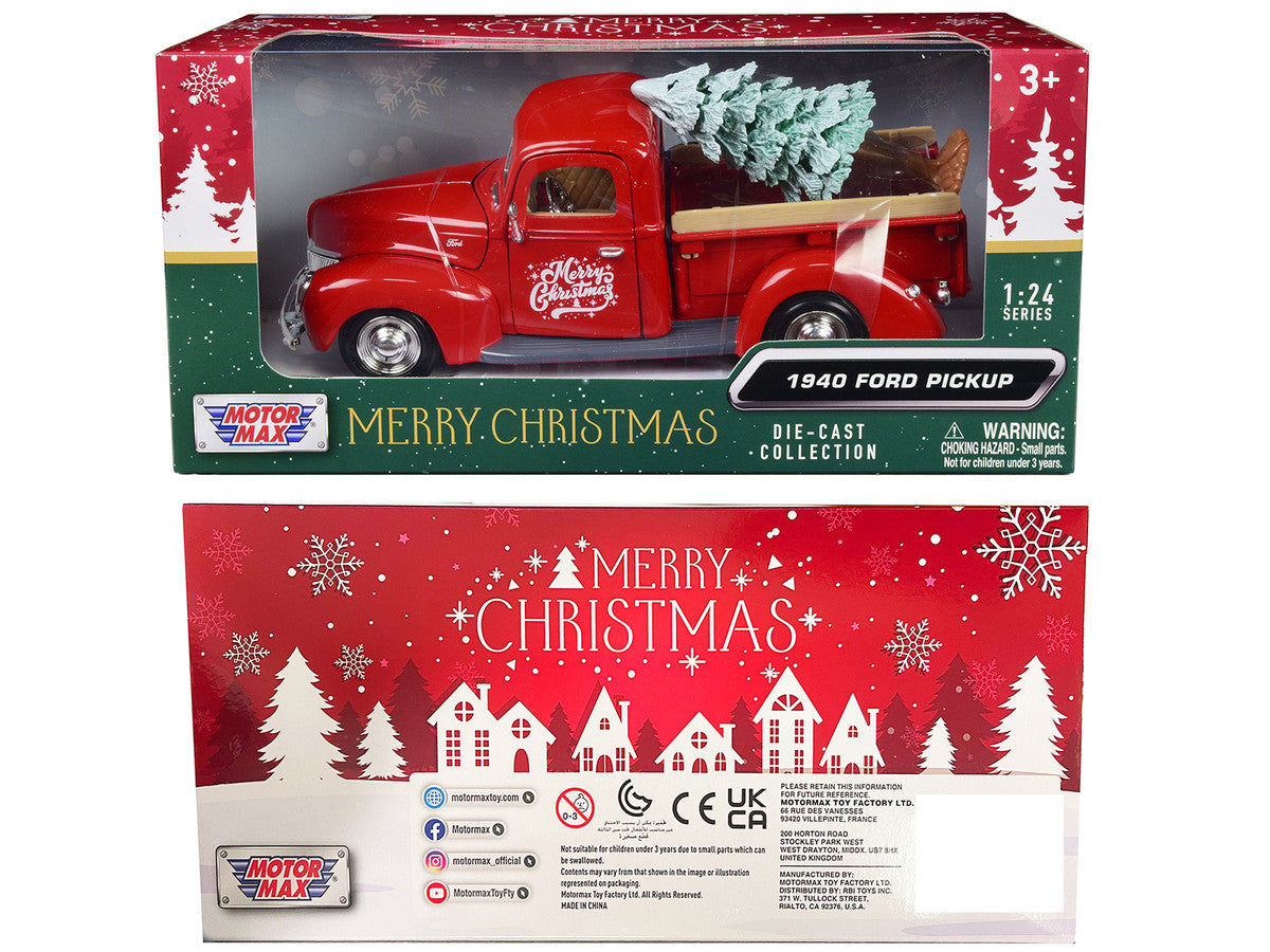 1940 Ford Pickup Truck Red "Merry Christmas" with Tree Accessory 1/24 Diecast Model Car by Motormax LuxuryLifeWay Online Store