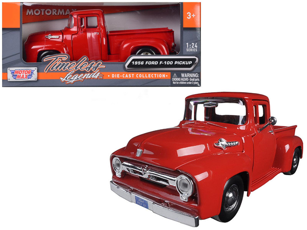 1956 Ford F-100 Pickup Red 1/24 Diecast Model Car by Motormax LuxuryLifeWay Online Store
