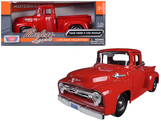 1956 Ford F-100 Pickup Red 1/24 Diecast Model Car by Motormax LuxuryLifeWay Online Store