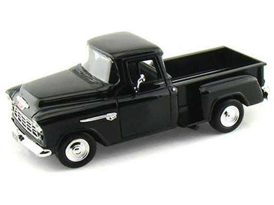 1955 Chevrolet 5100 Stepside Pickup Truck Black 1/24 Diecast Car Model by Motormax LuxuryLifeWay Online Store