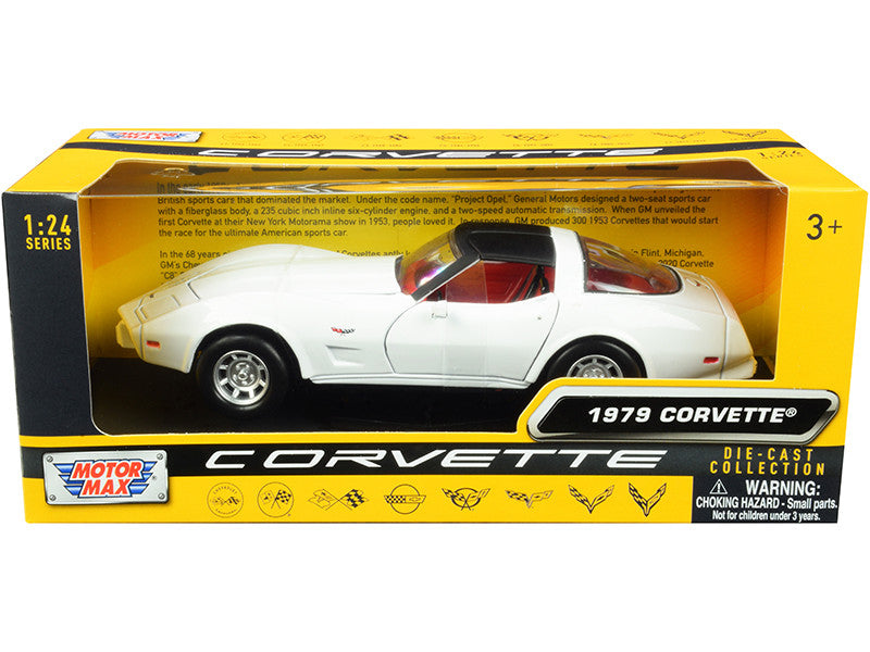 1979 Chevrolet Corvette C3 White with Black Top and Red Interior "History of Corvette" Series 1/24 Diecast Model Car by Motormax LuxuryLifeWay Online Store
