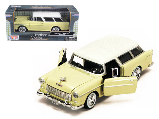 1955 Chevrolet Bel Air Nomad Yellow with White Top 1/24 Diecast Model Car by Motormax LuxuryLifeWay Online Store