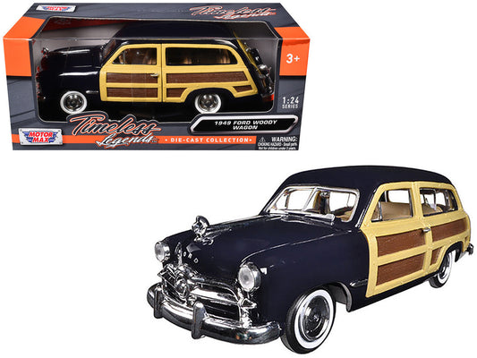1949 Ford Woody Wagon Dark Blue 1/24 Diecast Model Car by Motormax LuxuryLifeWay Online Store