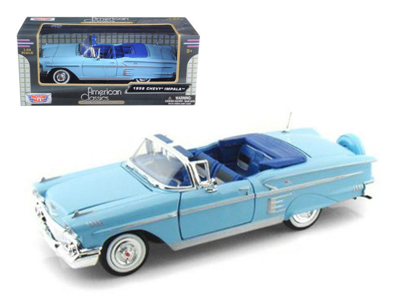 1958 Chevrolet Impala Convertible Blue 1/24 Diecast Model Car by Motormax LuxuryLifeWay Online Store