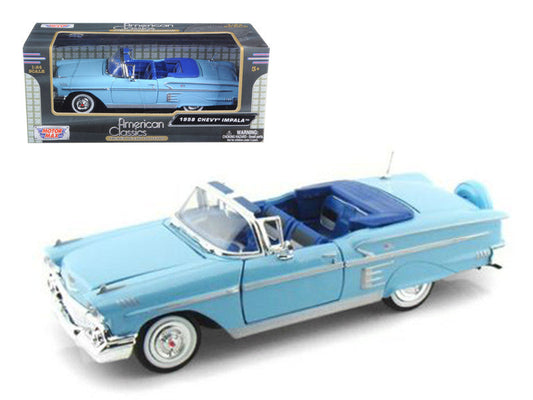 1958 Chevrolet Impala Convertible Blue 1/24 Diecast Model Car by Motormax LuxuryLifeWay Online Store
