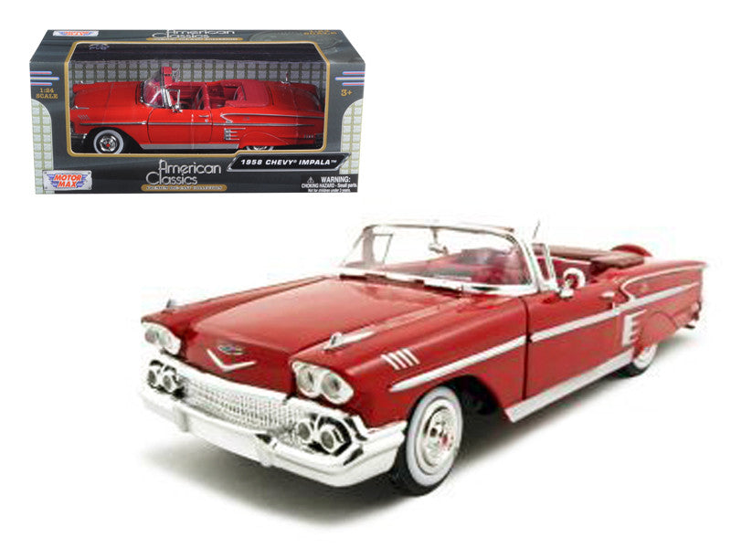 1958 Chevrolet Impala Convertible Red 1/24 Diecast Model Car by Motormax LuxuryLifeWay Online Store