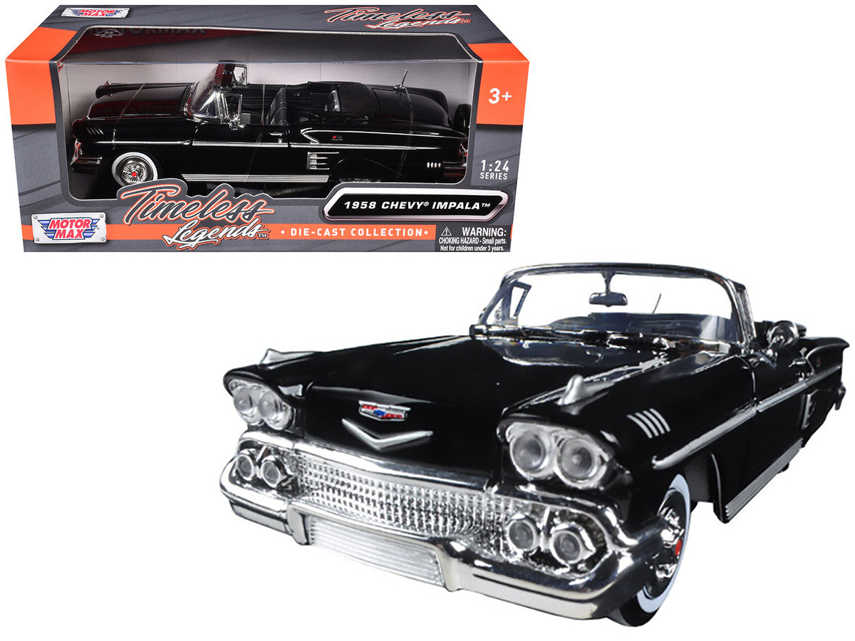 1958 Chevrolet Impala Convertible Black 1/24 Diecast Model Car by Motormax LuxuryLifeWay Online Store