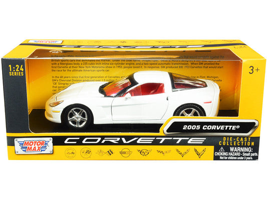 2005 Chevrolet Corvette C6 White with Red Interior "History of Corvette" Series 1/24 Diecast Model Car by Motormax LuxuryLifeWay Online Store