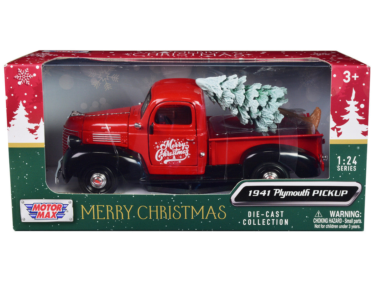 1941 Plymouth Pickup Truck Red and Black "Merry Christmas" with Tree Accessory 1/24 Diecast Model Car by Motormax LuxuryLifeWay Online Store