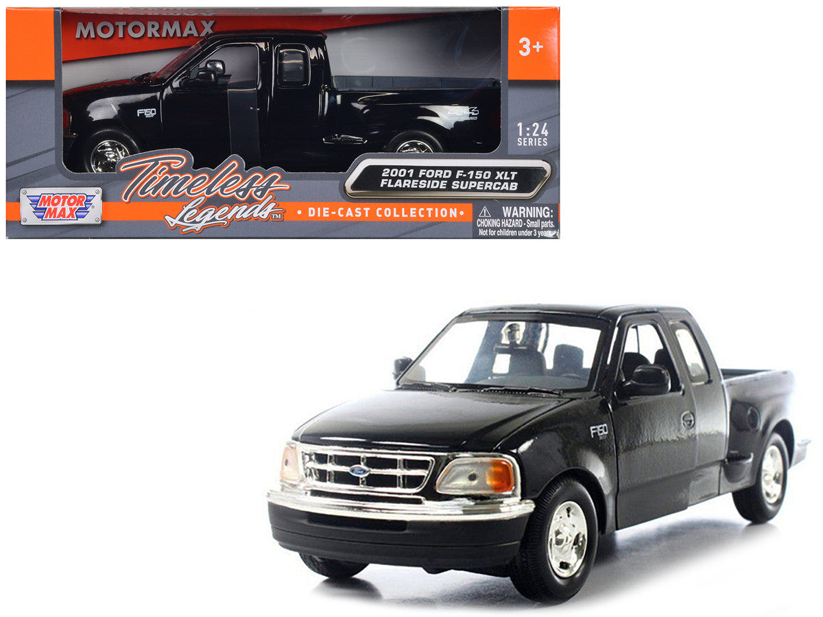 2001 Ford F-150 XLT Flareside Supercab Pickup Truck Black 1/24 Diecast Car Model by Motormax LuxuryLifeWay Online Store