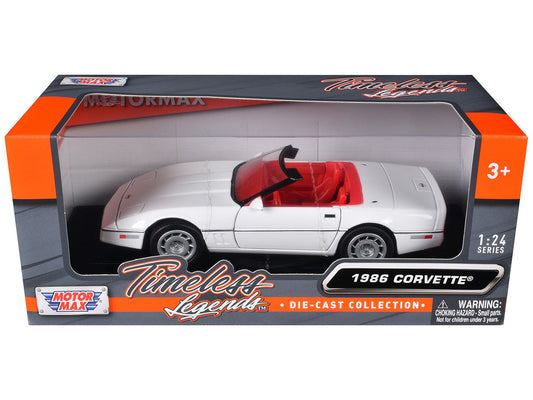 1986 Chevrolet Corvette C4 Convertible White with Red Interior "Timeless Legends" Series 1/24 Diecast Model Car by Motormax LuxuryLifeWay Online Store