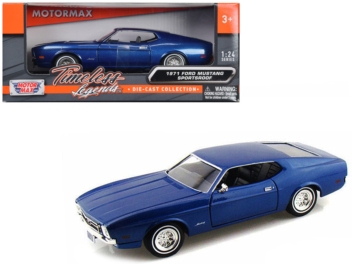 1971 Ford Mustang Sportsroof Blue 1/24 Diecast Model Car by Motormax LuxuryLifeWay Online Store