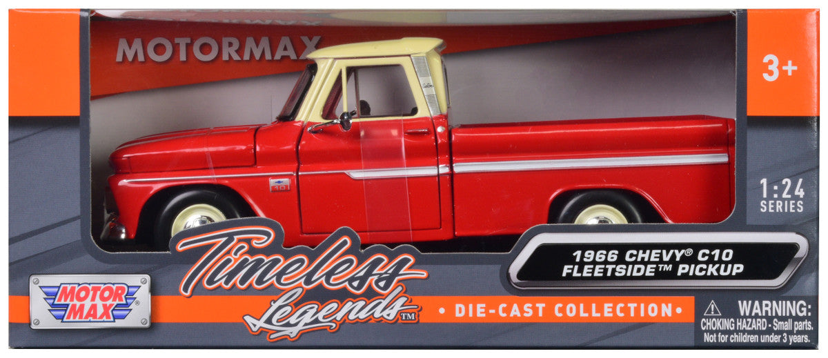 1966 Chevrolet C10 Fleetside Pickup Truck Red with Cream Top "American Classics" 1/24 Diecast Model Car by Motormax LuxuryLifeWay Online Store