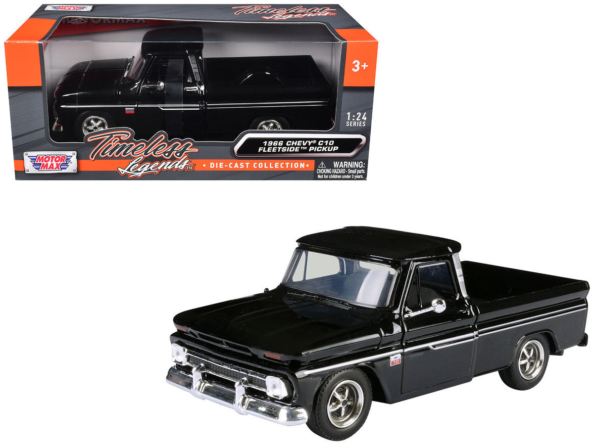 1966 Chevrolet C10 Fleetside Pickup Truck Black "Maxx Design" "Timeless Legends" Series 1/24 Diecast Model Car by Motormax LuxuryLifeWay Online Store