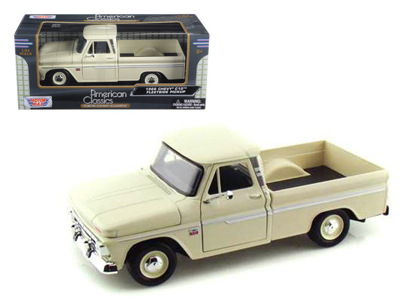 1966 Chevrolet C10 Fleetside Pickup Truck Cream 1/24 Diecast Model Car by Motormax LuxuryLifeWay Online Store