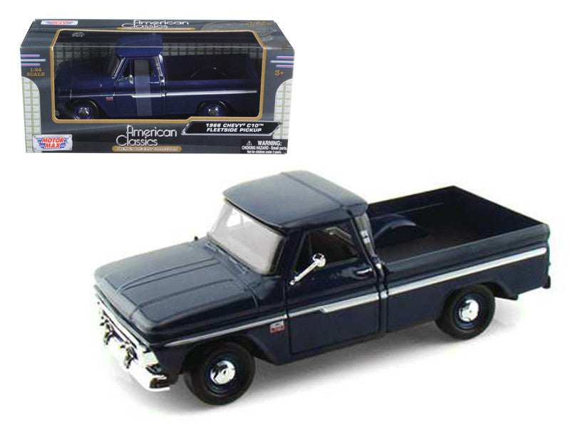1966 Chevrolet C10 Fleetside Pickup Truck Dark Blue 1/24 Diecast Car Model by Motormax LuxuryLifeWay Online Store
