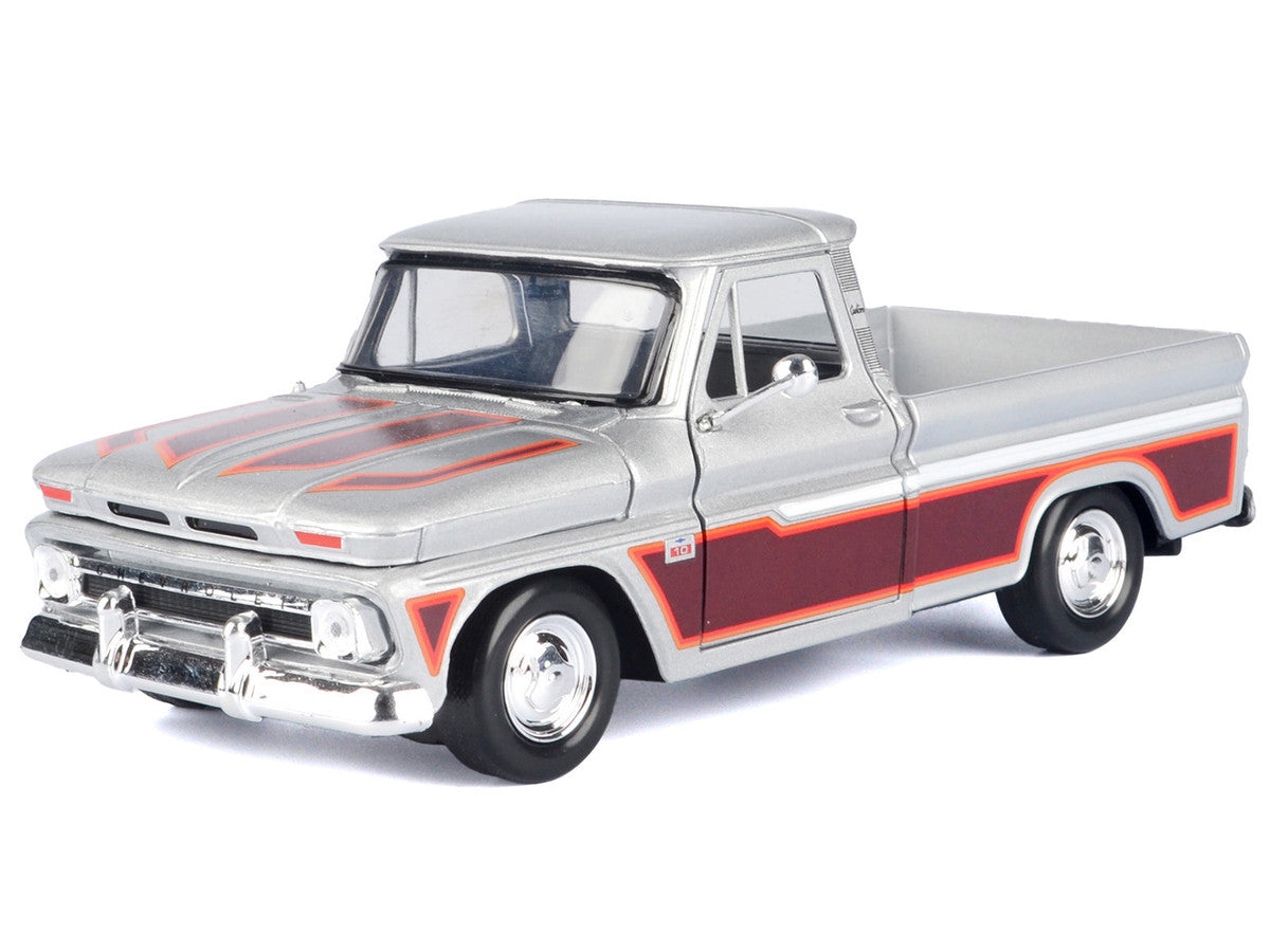 1966 Chevrolet C10 Fleetside Pickup Truck Silver Metallic with Brown Sides "American Classics" Series 1/24 Diecast Model Car by Motormax LuxuryLifeWay Online Store