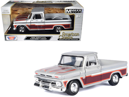 1966 Chevrolet C10 Fleetside Pickup Truck Silver Metallic with Brown Sides "American Classics" Series 1/24 Diecast Model Car by Motormax LuxuryLifeWay Online Store