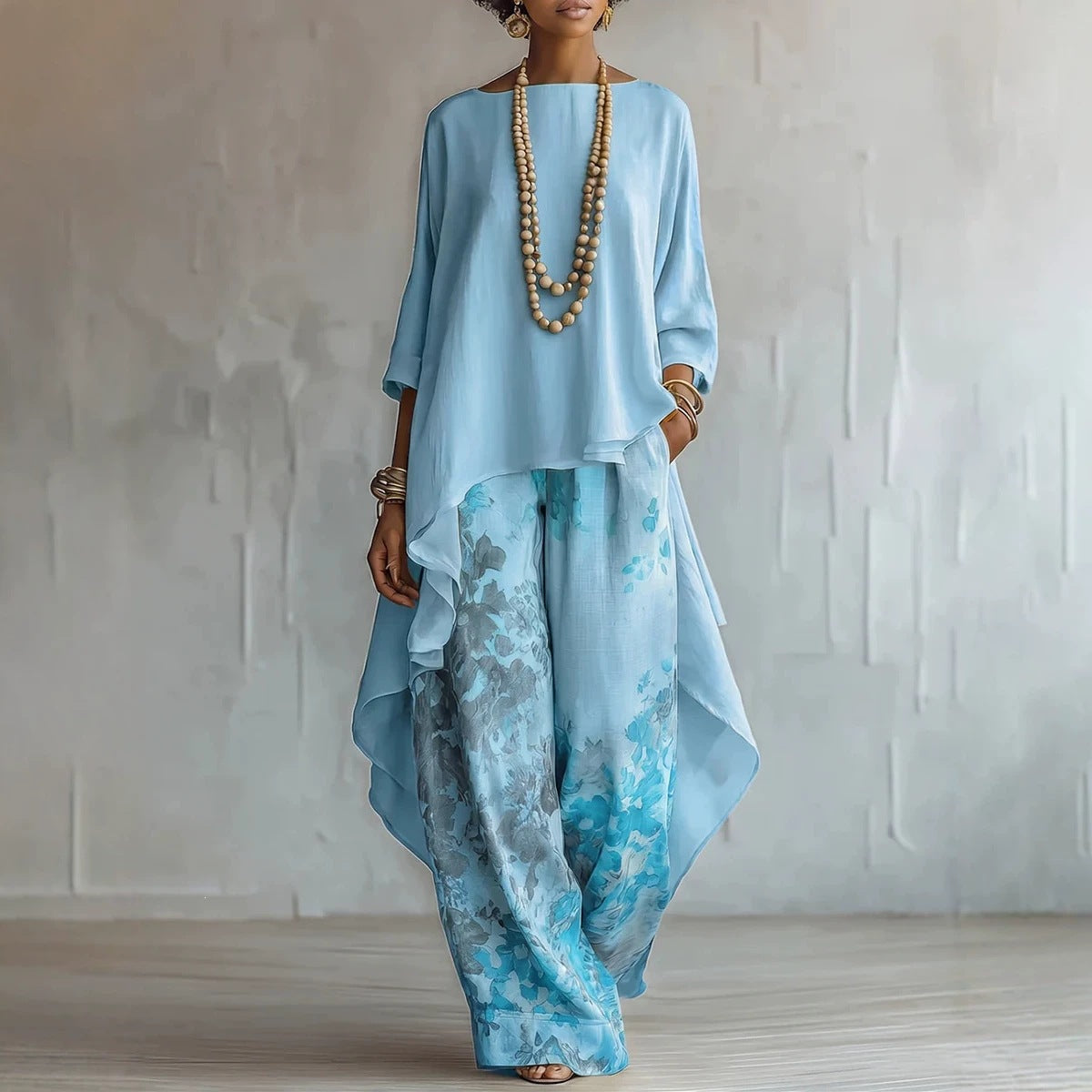 Cotton-Linen Fashion Solid-Color Top And Wide-Leg Pants Two-Piece Set NorixaFashion.com