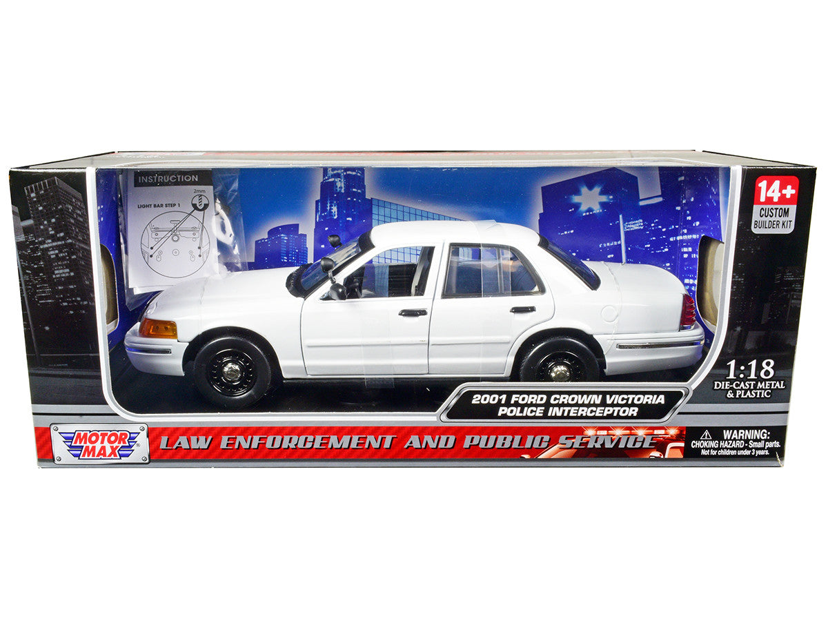 2001 Ford Crown Victoria Police Car Unmarked White "Custom Builder's Kit" Series 1/18 Diecast Model Car by Motormax LuxuryLifeWay Online Store