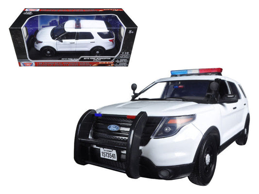 2015 Ford PI Utility Interceptor Police Car with Light Bar Plain White 1/18 Diecast Model Car by Motormax LuxuryLifeWay Online Store