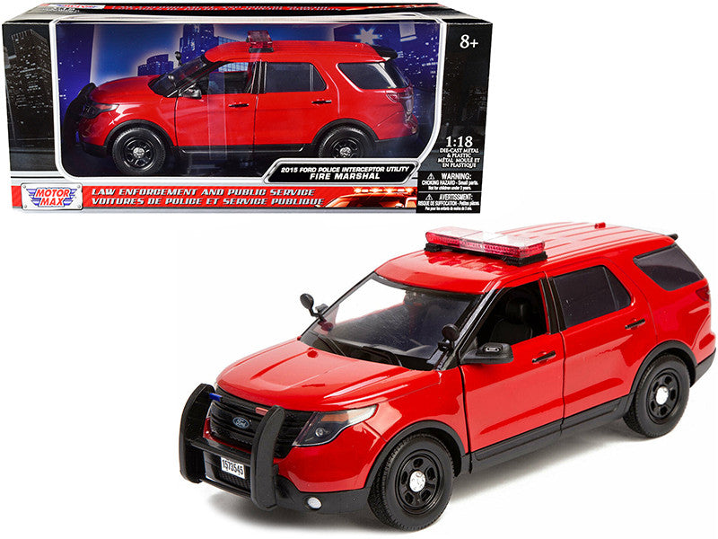 2015 Ford Police Interceptor Utility "Fire Marshal" Plain Red 1/18 Diecast Model Car by Motormax LuxuryLifeWay Online Store