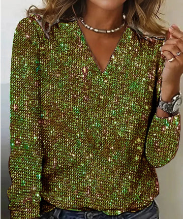Women's Pure Color Sequins Long-sleeved T-shirt LadyShow.Store