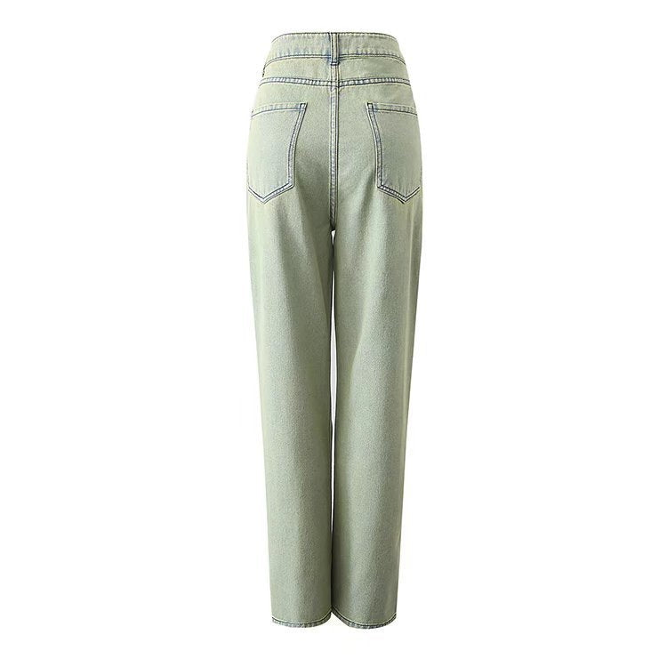 Trendy Green Straight Jeans NorixaFashion.com