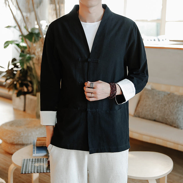 Men's Traditional Chinese Cotton Linen Tang Suit Jacket Pi-Mart