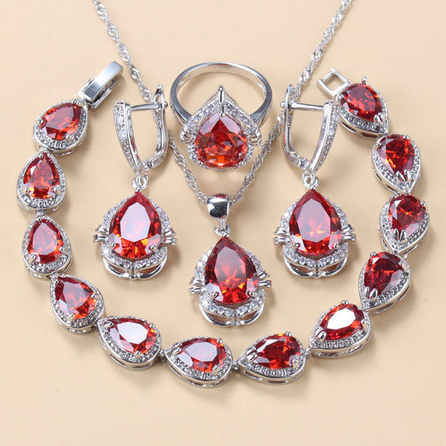 Gem-inlaid Pendant Earrings Necklace And Four-piece Ring Set Pack LadyShow.Store