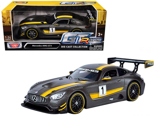 Mercedes AMG GT3 #1 Matt Gray with Yellow Stripes "GT Racing" 1/24 Diecast Model Car by Motormax LuxuryLifeWay Online Store