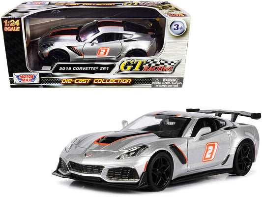 2019 Chevrolet Corvette ZR1 #2 Silver with Black and Orange Stripes "GT Racing" Series 1/24 Diecast Model Car by Motormax LuxuryLifeWay Online Store