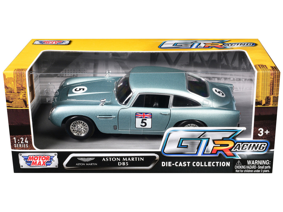 Aston Martin DB5 RHD (Right Hand Drive) #5 Light Blue Metallic "GT Racing" Series 1/24 Diecast Model Car by Motormax LuxuryLifeWay Online Store