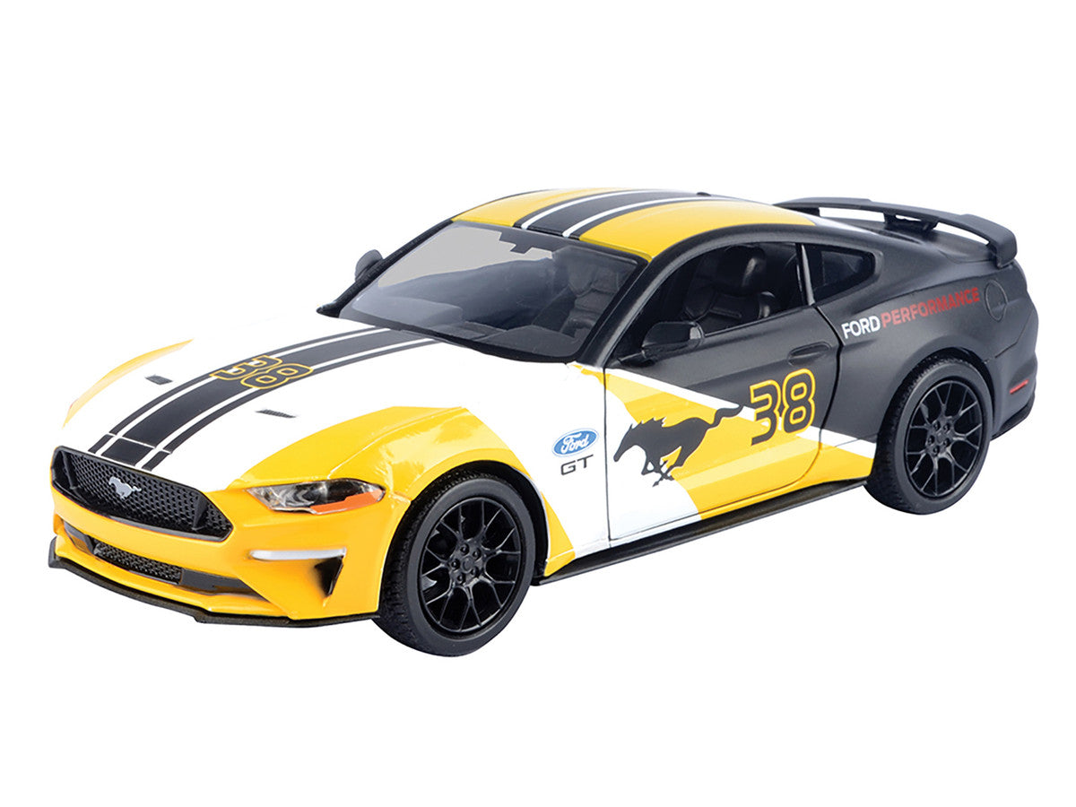 2018 Ford Mustang GT #38 White and Matt Black with Yellow Graphics "GT Racing" Series 1/24 Diecast Model Car by Motormax LuxuryLifeWay Online Store