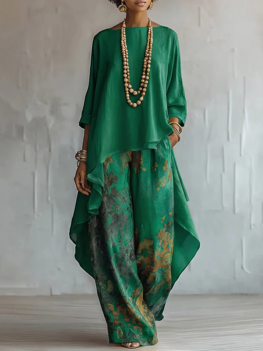 Cotton-Linen Fashion Solid-Color Top And Wide-Leg Pants Two-Piece Set NorixaFashion.com