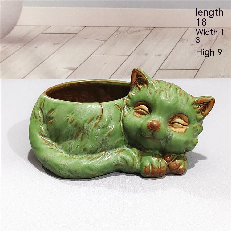 Creative Cute Cartoon Cat Ceramic Succulent Flower Pot Simple Animal Succulent Small Flower Pot