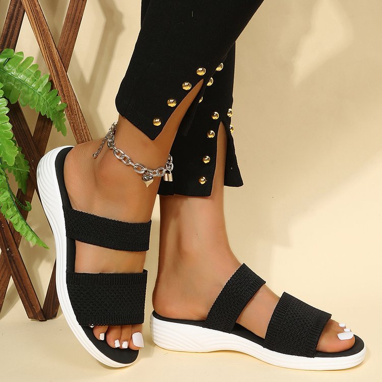 Large Size Fly Woven Mesh Casual Outdoor Platform Beach Sandals LadyShow.Store
