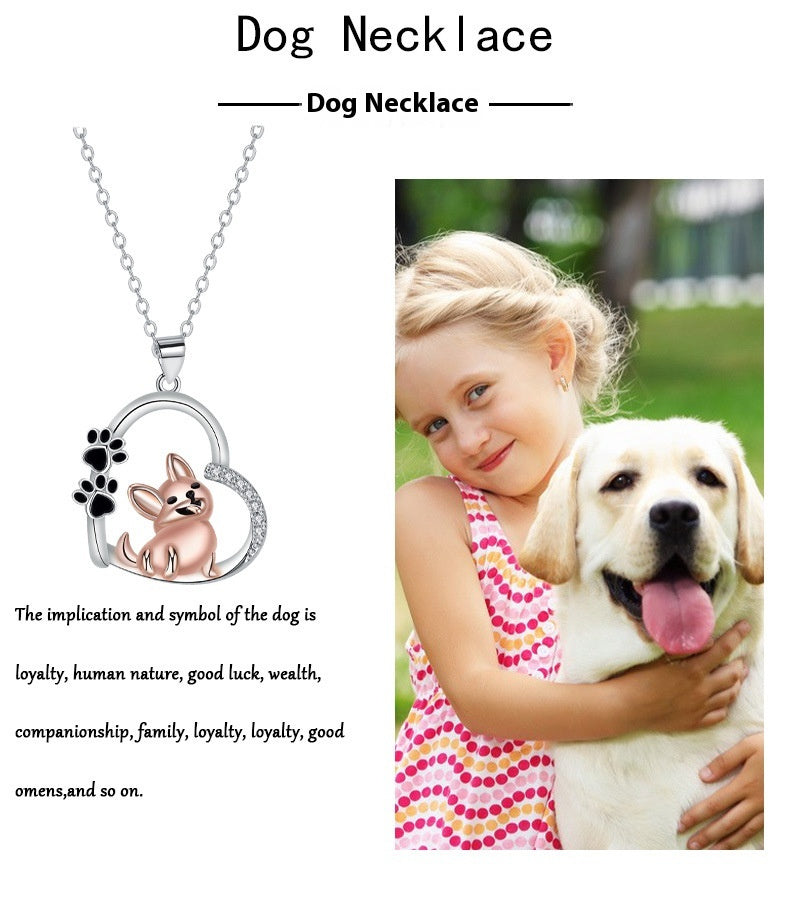 Lovely Heart-shaped Design Pet Dog Pendant Necklace Personality