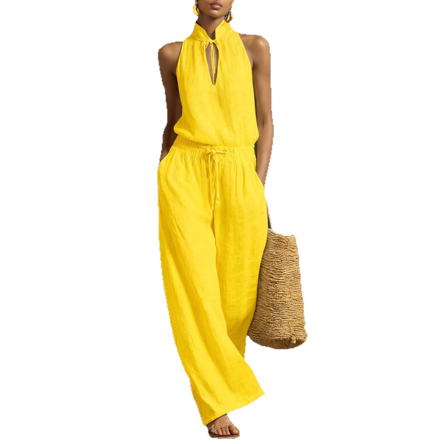 Urban-style Cotton And Linen Top And Wide-leg Pants Set NorixaFashion.com