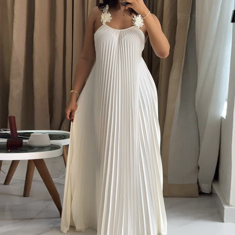 Vacation Suspender Pleated Dress NorixaFashion.com