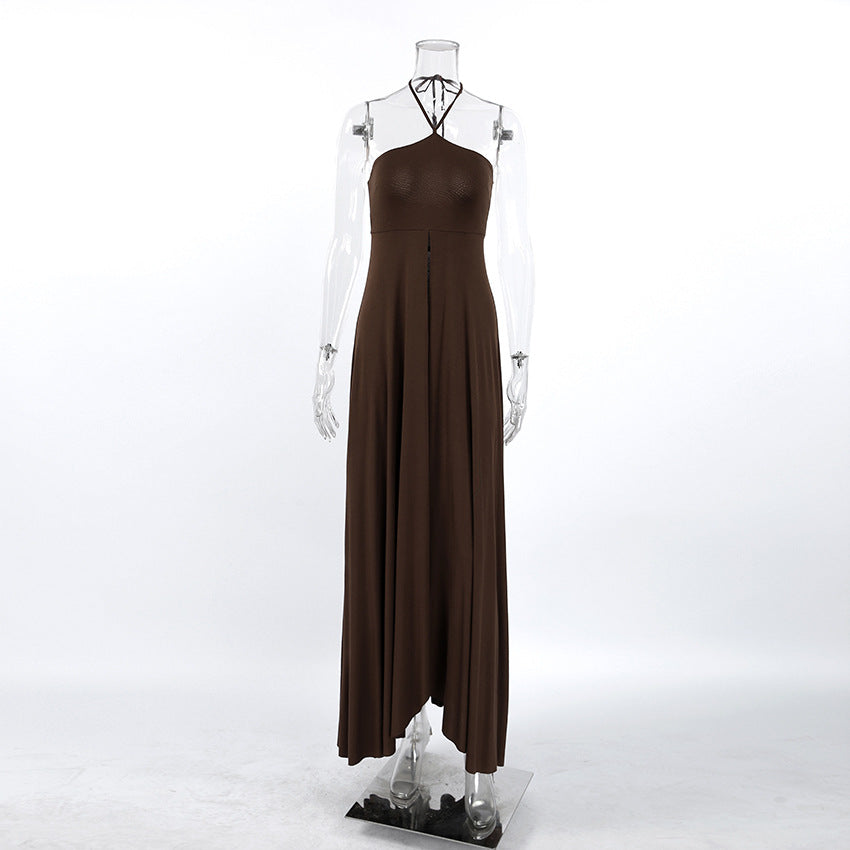 Halter-neck Sleeveless Strapless High Slit Dress NorixaFashion.com