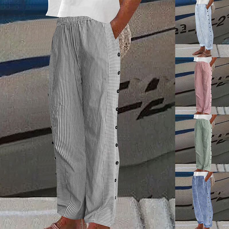 Women's Striped Casual Trousers Lightweight  Blend Stretch Pants NorixaFashion.com