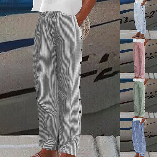 Women's Striped Casual Trousers Lightweight  Blend Stretch Pants NorixaFashion.com