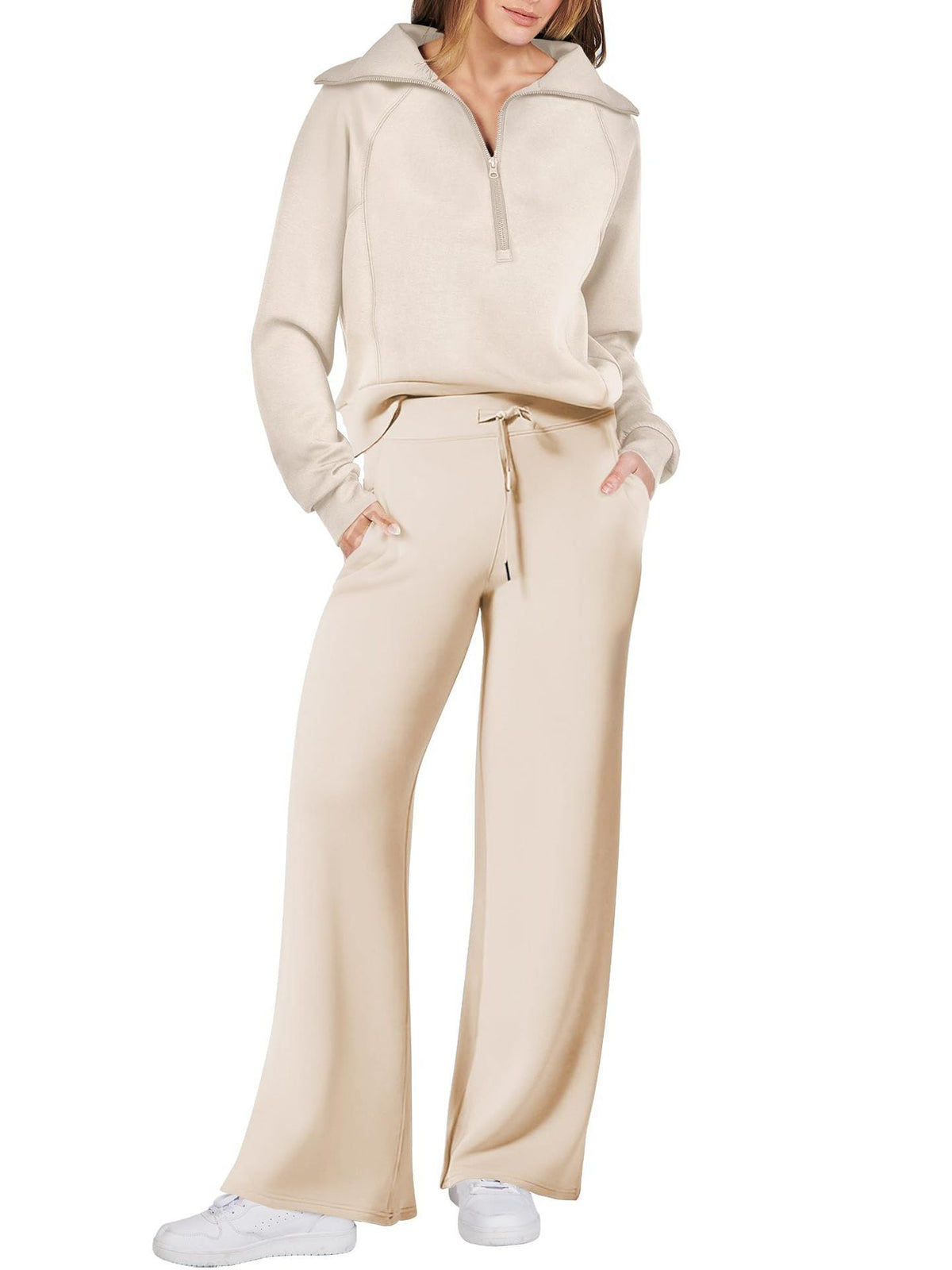 Leisure Sports Suit Long-sleeve Zipper Sweatshirt Wide Leg Pants Two-piece Set NorixaFashion.com