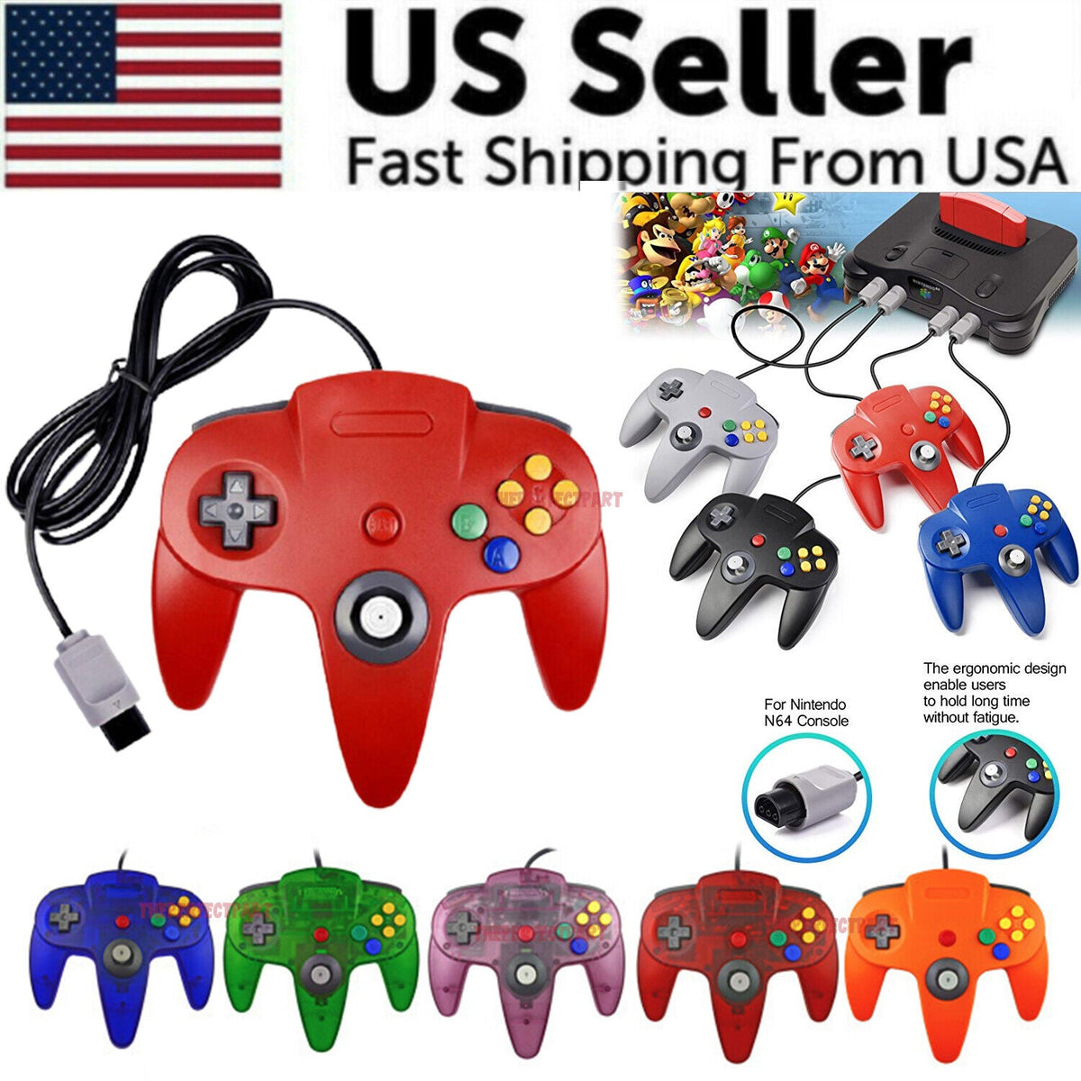 New Wired Controller Joystick Compatible With Nintendo 64 N64 Video Game Console Pi-Mart